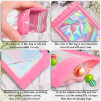 Sacs en Mylar à pochette plate Ziplock en feuille holographique refermable avec fenêtre rose pour emballage de cils de bijoux en brillant à lèvres