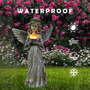 Sculpture de fille ange Statue de <span class=keywords><strong>jardin</strong></span> étanche en résine avec lumière solaire Décoration extérieure Figurine d'anges Hold Dove - Product Image 4