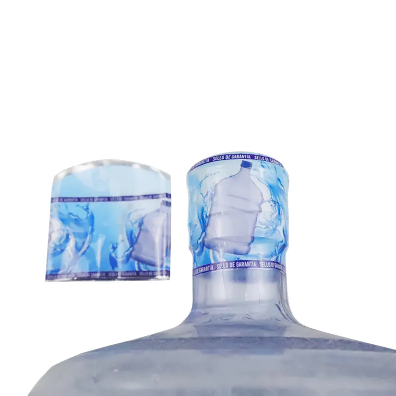 Etiqueta de envoltura retráctil de película retráctil de PVC personalizada para sello de tapa de botella de agua Etiqueta de sello termorretráctil para botella de 5 galones