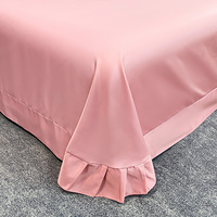 Parure de lit 4-en-1 en polyester effet soie glacée lavée, drap plat à volants, broderie florale, housse de couette soyeuse et rafraîchissante