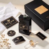 Étiquette en métal noir de luxe personnalisée, logo en relief doré, plaque signalétique en métal autocollante pour flacon de parfum, emballage de boîte cadeau cosmétique