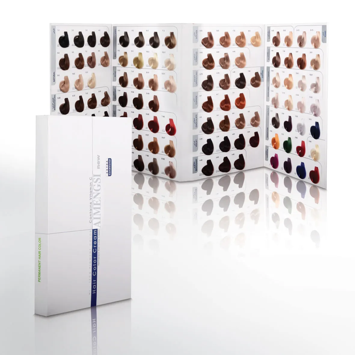 プライベートラベルAsian Hair Salonシェードプロ製品Four Folds OEM Color Hair Color Chart