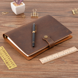 Custom A5 Vintage Crazy Horse Leather Planner 100-Sheet Simple Business Loose-Leaf Notebook with Snap-Button A3 Size Stationery - Product Image 2