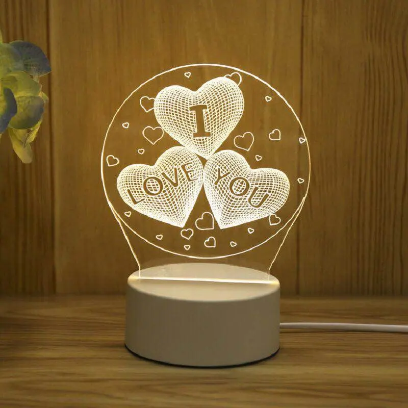 هدية موضوع حب أباجورة مخصصة ثلاثية الأبعاد الزخرفية الاكريليك الوهم البصري LED ضوء الليل