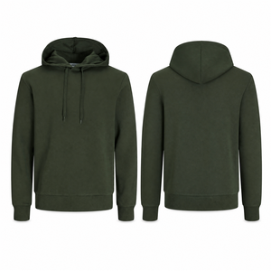 Sudadera con Capucha para Hombre, Color Verde Oliva Oscuro, Corte Regular, Dobladillo Acanalado, Cordones del Mismo Color, Tejido Casual, 100% Algodón, Ropa de Otoño - Product Image 2