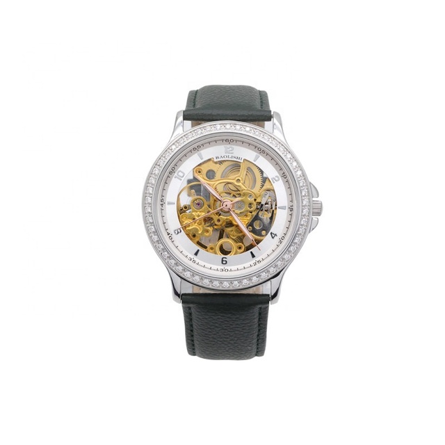 Transparent Design Mechanical Silver Gear Gold Plated Skeleton Automatic Watch Men 925 Sterling Silver