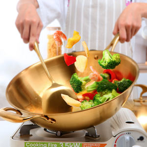 <span class=keywords><strong>Wok</strong></span> en acier et aluminium à trois couches avec composite antiadhésif en titane de style chinois - Product Image 6