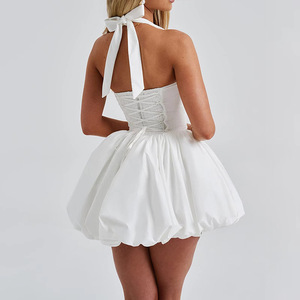 Mujeres Bubble Halter Mini vestido elegante verano sin mangas atar espalda descubierta corsé noche fiesta Club Vestido corto Y2K Streetwear - Product Image 4