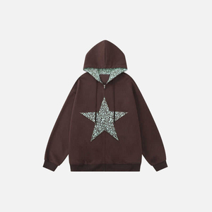 Pakaian rajut kualitas tinggi, baju katun 100% Anti kerut motif bintang macan tutul, <span class=keywords><strong>Hoodie</strong></span> Zip-Up, pakaian gaya jalanan trendi musim gugur sehari-hari - Product Image 1