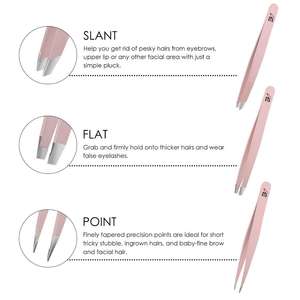 Kit de 3 pinces à épiler en acier inoxydable rose, très vendu, avec étui pour sourcils, pour femmes et hommes / Neuf, directement de l'usine 2026 - Product Image 2