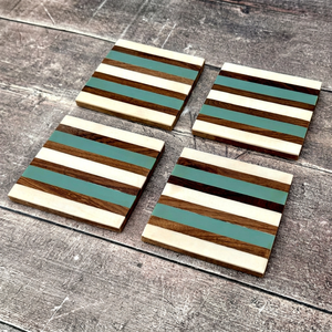Modern Luxury Square Resin & MDF Inlay Coaster Set with Place <b>Mats</b>-Reusable Eco-Friendly 6mm Thick Food Grade Design - Product Image 1