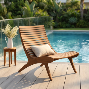 Chaise de relaxation d'extérieur en teck massif, 1 place, avec lattes, sans accoudoirs, pour patio - Product Image 3