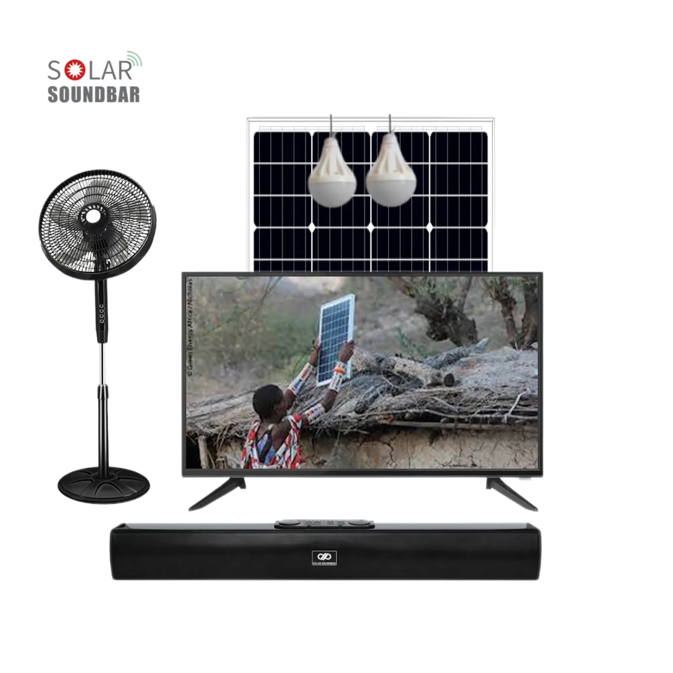 Carregamento móvel alto-falante música rádio FM 300 W 500 W kit de luz solar LED com ventilador de TV de 22 polegadas para mini luzes de acampamento solares fora da rede