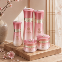 Flacon de lotion et pot de crème en verre incurvé dégradé de luxe avec bande dorée vintage 30g 50g 40ml 120ml 150ml pour marque de soins de la peau