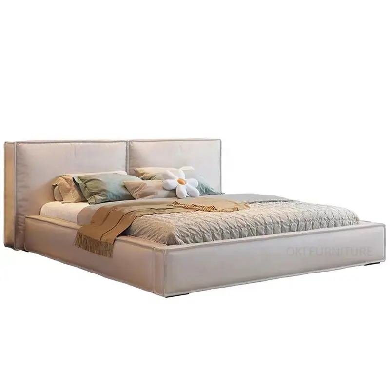 Muebles de dormitorio personalizados modernos, marco de cama Queen, cabecero de cojín minimalista, Simple, Europeo, de cuero suave