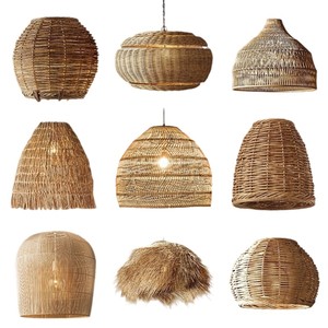 Lampadario Artigianale in Bambù e Vimini Intrecciato, Stile Retrò, Rotondo, in Legno e Rattan, per Interni - Product Image 2