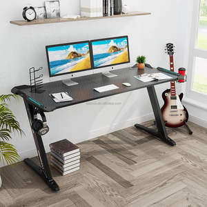 Compre un juego de mesa de juego para computadora con luces LED eléctricas, de metal negro grande, para computadora portátil, PC, RGB, con silla incluida - Product Image 2