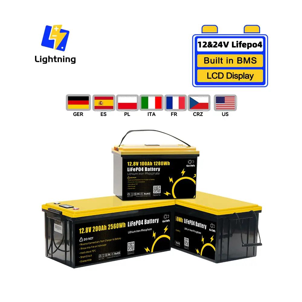 GoKWh 12V 24V litio 100Ah 200Ah Lifepo4 LFP batteria per solare RV Caravan marina Trolling Camper