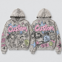 Sweat à capuche camouflage personnalisé, effet délavé, zippé, broderie et impression, haute qualité, streetwear vintage en coton
