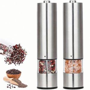 Utensilios de Cocina, Molinillo de Sal y Pimienta Eléctrico Automático con Núcleo de Cerámica Metálica, Ajustable y Portátil, Juego de Molinillos de Especias - Product Image 1