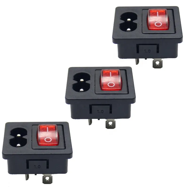 IEC320 C8 Power Cord Inlet SocketレセプタクルWith ON-OFF Red Light Rocker Switch 250V 2.5A FOR Computer Amplifier