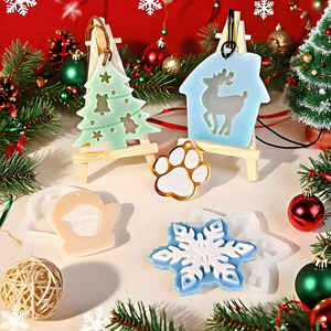 DM1280 Cetakan Resin Silikon DIY untuk Liontin Natal, Cetakan Salju, Lonceng, Pelat Lilin, Dekorasi Perhiasan dengan Lubang - Product Image 6