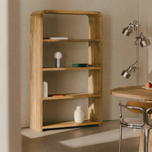 Nordic Light Oak Open Bookshelf Minimalist <b>Solid</b> <b>Wood</b> Shelving Unit with Three Tiers and Natural Grain Finish Elegant Home Decor - Product Image 1