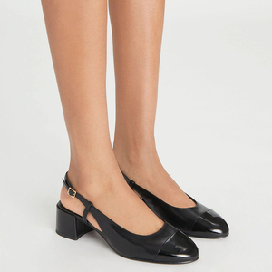 Escarpins pour femmes à bout pointu et bout rond, à talon carré, en cuir verni, avec bride à boucle bicolore, vente en gros, OEM, personnalisés - Product Image 4