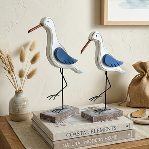Figura de pájaro de patas largas de madera, decoración del hogar de estilo mediterráneo, adorno de escritorio para sala de estar, diseño simple, forma irregular - Product Image 2