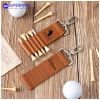 Vente chaude Golf Bag Tag Logo personnalisé PU Leather Golf Tee porte-clés avec 5 tees en bois
