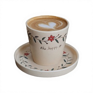 Mug à café en céramique moderne peint à la main avec motif de lettres en relief, finition sous glaçure, réutilisable et portable pour cadeaux - Product Image 3