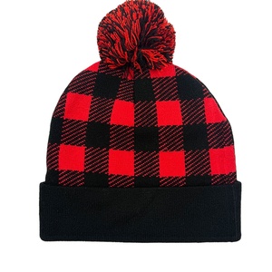 Chapeau tricoté <span class=keywords><strong>à</strong></span> motif <span class=keywords><strong>à</strong></span> carreaux gris et <span class=keywords><strong>noir</strong></span>, logo personnalisé, acrylique, jacquard, <span class=keywords><strong>pompon</strong></span>, <span class=keywords><strong>bonnet</strong></span> d'hiver - Product Image 4