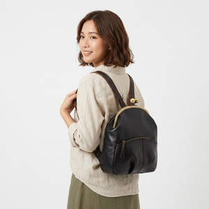 Vintage-Inspired Clasp Frame Leather <b>Backpack</b> – Handmade in Japan - Product Image 1