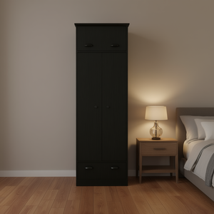 Armario Negro de Diseño Moderno con 2 Cajones y Puertas Abatibles, Material MDF, Mueble para Dormitorio - Product Image 2