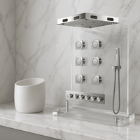Système de douche thermostatique LED en laiton avec pommeau de pluie musical et cascade