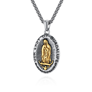 Our Lady Of Guadalupe Pendant Necklace <b>Titanium</b> Steel Religious Unisex Jewelry Oval Charm For Faithful Wear - Product Image 1