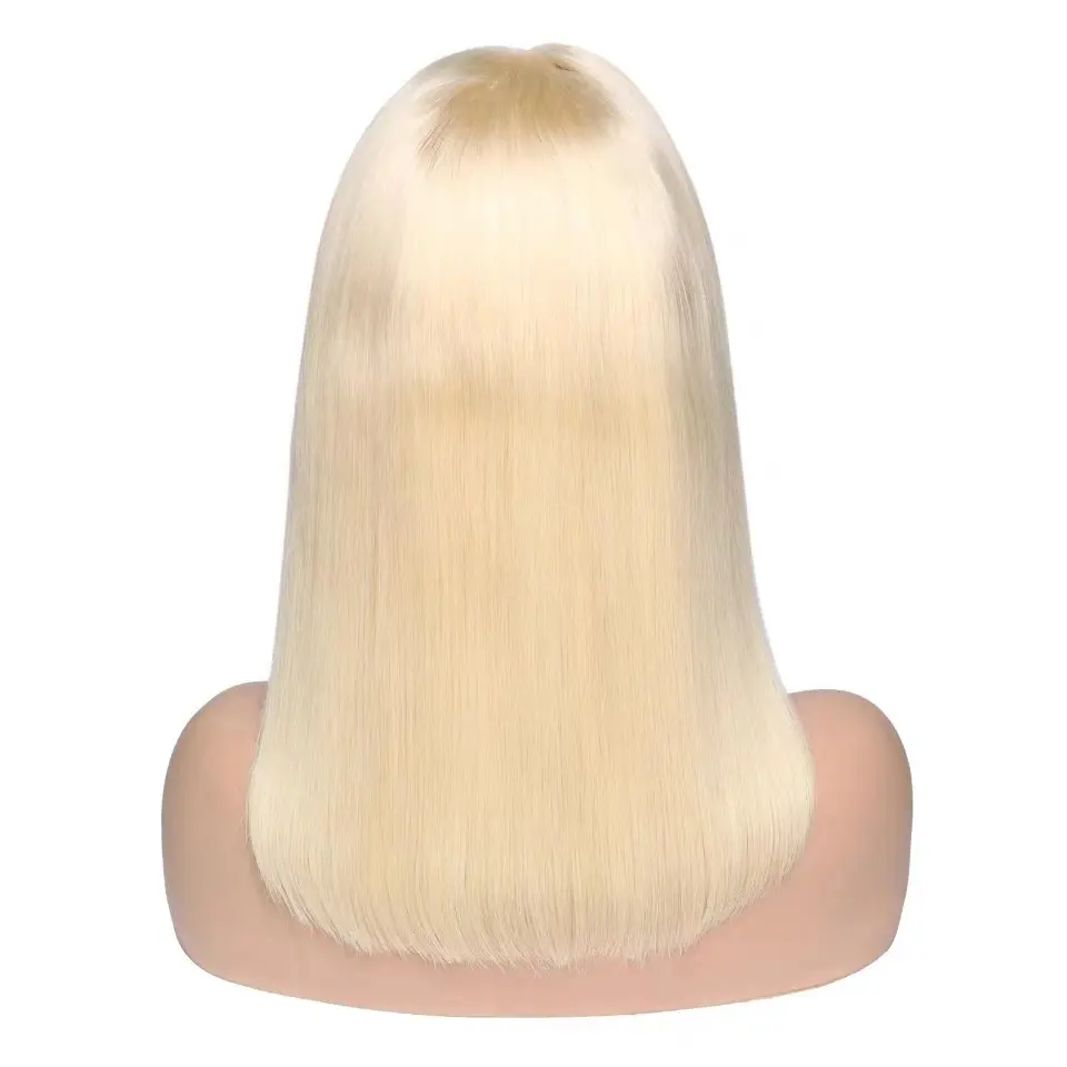 Virgin blonde human hair lace wig middle part Transparent lace 613 bob lace front wig for sale