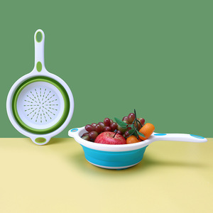 Égouttoir pliable en silicone avec poignée gris-bleu, lot de 2, compatible lave-vaisselle, pour fruits et légumes - Product Image 3