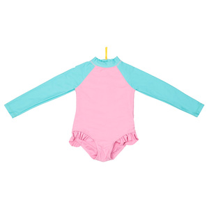 Custom UPF 50 + protezione solare eco-friendly tessuto un pezzo costume da bagno a maniche lunghe costume da bagno da bambina con volant floreale per bambini costumi da bagno - Product Image 2
