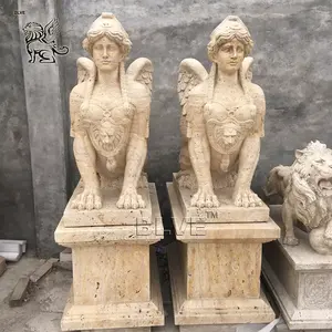 BLVE Custom giardino moderno decorativo a grandezza naturale in pietra scolpita a mano egitto dio statua in marmo Beige Statue di sfinge egizia
