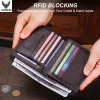 Portefeuille en cuir véritable pour homme VINCESS, porte-cartes de crédit, grande capacité, argent liquide et portefeuille multifonctionnel, logo personnalisé