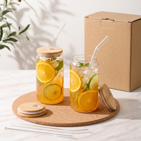 Glazen drinkset 6-delig, koffiekopjes van borosilicaatglas, drinkglazen 16oz met deksel en rietje voor e-commerce verpakking