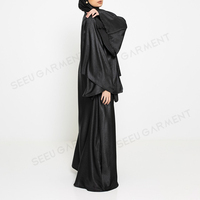 Ensemble Abaya Noir Scintillant Premium Personnalisé en Gros, Robe Musulmane à Manches Larges Texturées Métalliques, Fabricant de Mode Modeste, Ensemble Complet