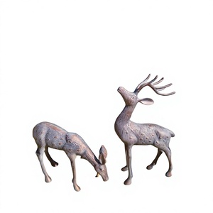 Escultura de Reno de Bronce Hecha a Mano, Par de Renos Decorativos para Jardín, Decoración Navideña para Exhibición en el Suelo - Product Image 1