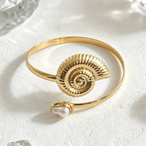 Ocean Beach Conch Metal Open <b>Arm</b> <b>Cuff</b> Inlaid Faux Pearl European American Unique Statement Women Vacation <b>Arm</b> Bracelet Jewelry - Product Image 5