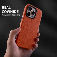 Étui en Cuir Véritable pour 16 Pro Max, Fonction Magnétique, Texture Lichee, Anti-Traces de Doigts, Protection Antichoc 360°, Protection de l'Objectif