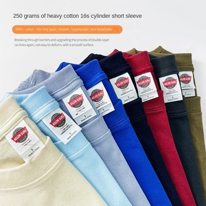250 जी गर्मी ब्रांड ठोस हेवीवेट सिलेंडर के लिए जापानी गर्दन छोटी आस्तीन टी-शर्ट ढीली एंटी-पिलिंग कस्टम लोगो - Product Image 1
