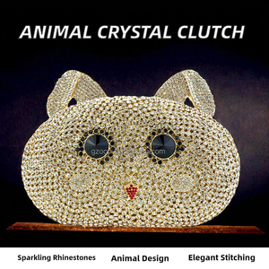 Pochette de soirée magnétique en forme d'animaux avec strass en cristal, doublure en PU brodée, mode féminine pour filles - Product Image 2