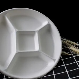 Customizable 100% Biodegradable Disposable Sugarcane Tableware 255mm Diameter Sugarcane Plate White Five-quarter For Restaurant