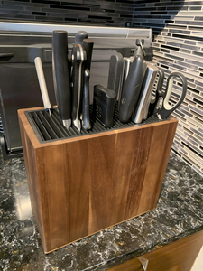 <b>Safe</b> Space Saver <b>Knives</b> Storage Stand for Countertop <b>Knife</b> Holder Organizer Acacia Wood Universal <b>Knife</b> Block - Product Image 6